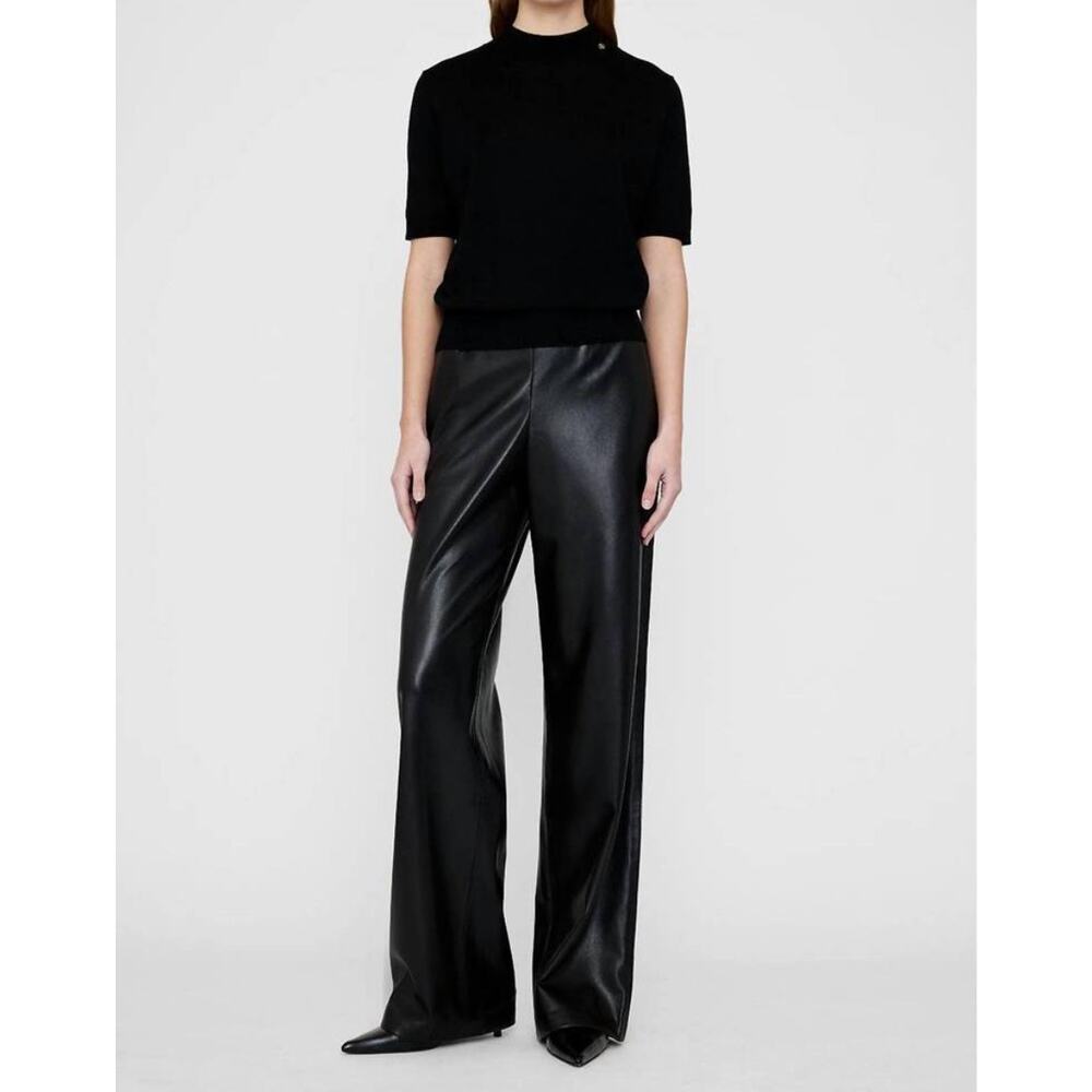 Anine Bing Koa Black Vegan Leather High Rise Wide Leg Pants Large